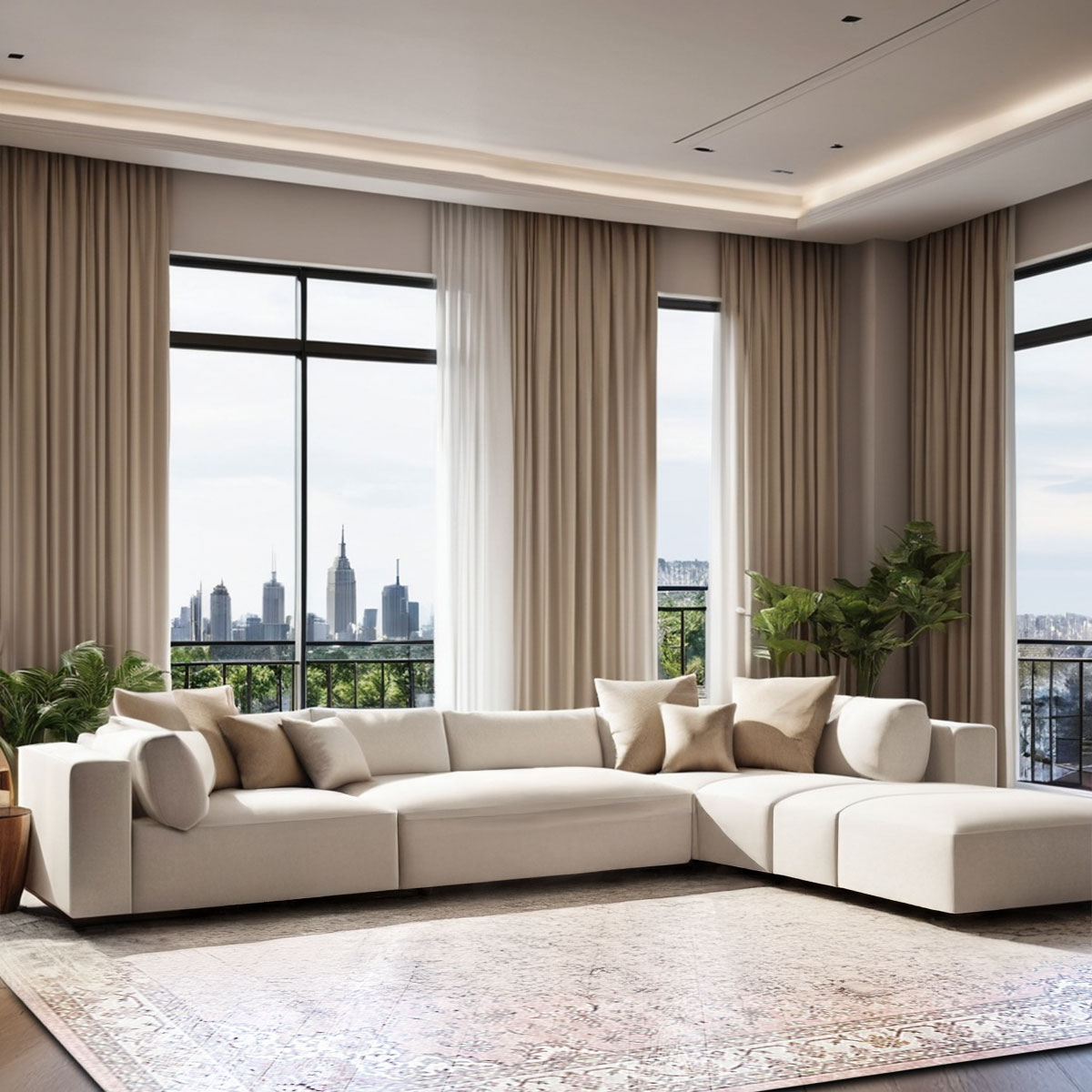 Room with a rug and sofa added